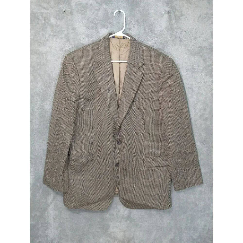 Brooks Brothers Blazer Mens 44R Brown Houndstooth Plaid Sport Jacket 2 Button
